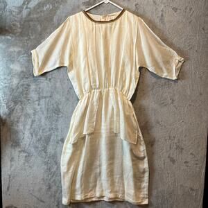 Beltrami 100% Linen Dress Cream Lagenlook Peasant Cottage Size Small Prairie
